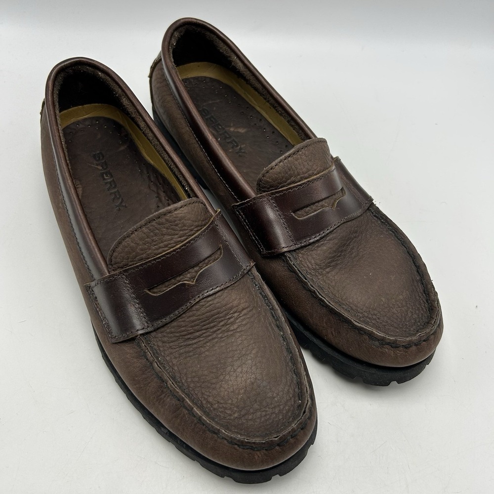 Sperry Topsider Lug Sole Loafer Mens 8.5 M Brown Pebbled Leather Quality Preppy